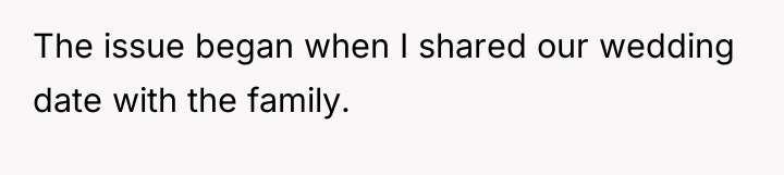 The issue began when I shared our wedding date with...