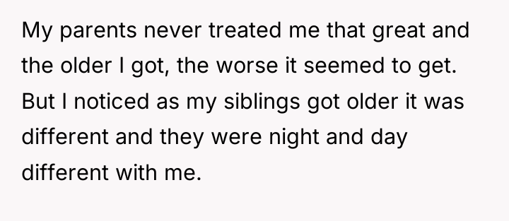 My parents never treated me that great and the older...