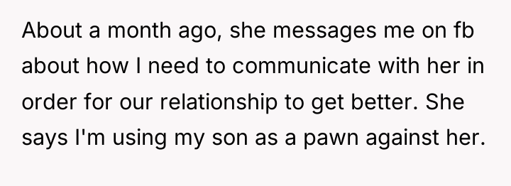 About a month ago, she messages me on fb about...