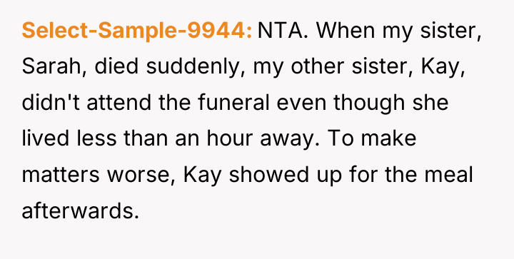 Select-Sample-9944 NTA. When my sister, Sarah, died suddenly, my other...
