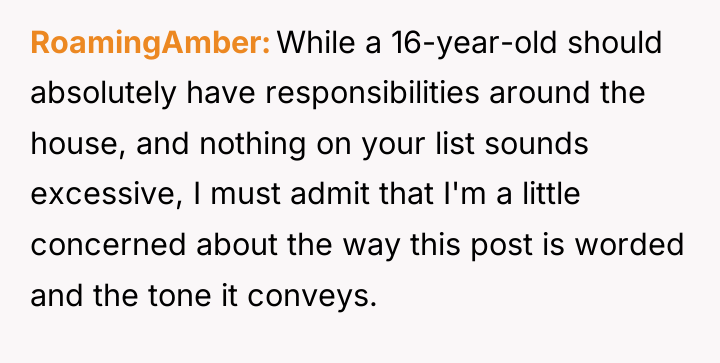 RoamingAmber While a 16-year-old should absolutely have responsibilities around the...