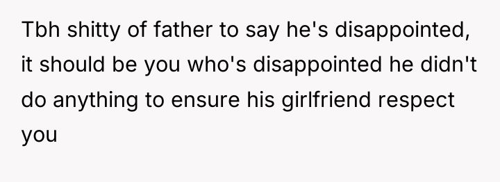 Tbh shitty of father to say he's disappointed, it should...