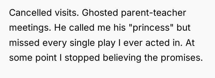 Cancelled visits. Ghosted parent-teacher meetings. He called me his "princess"...
