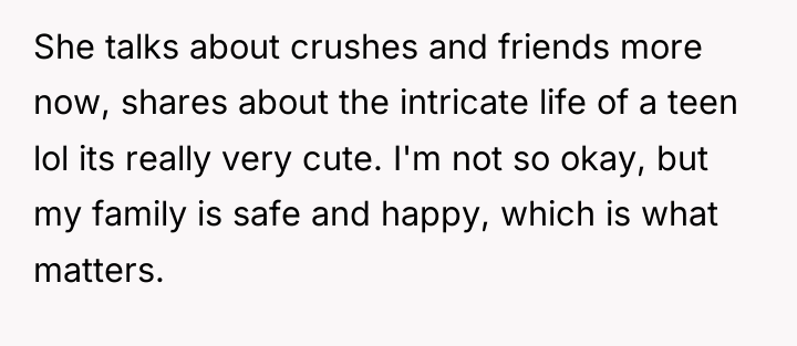 She talks about crushes and friends more now, shares about...