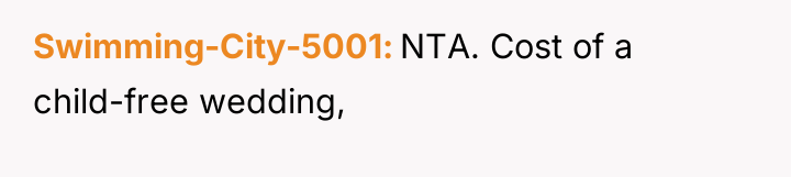 Swimming-City-5001 NTA. Cost of a child-free wedding,