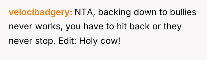 velocibadgery NTA, backing down to bullies never works, you have...