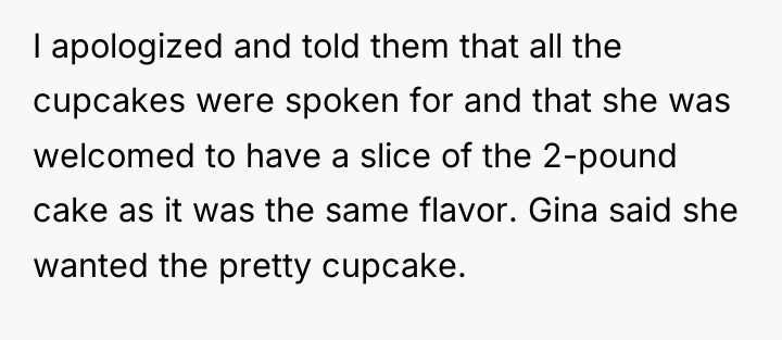 I apologized and told them that all the cupcakes were...