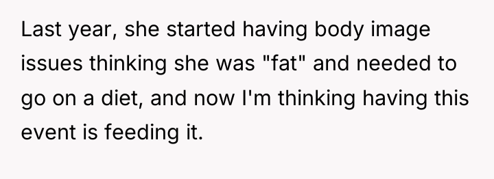 Last year, she started having body image issues thinking she...
