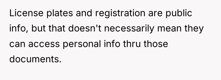 License plates and registration are public info, but that doesn't...