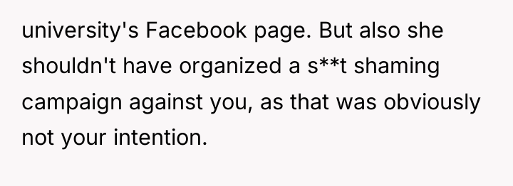 university's Facebook page. But also she shouldn't have organized a...