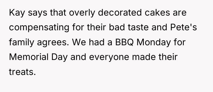 Kay says that overly decorated cakes are compensating for their...