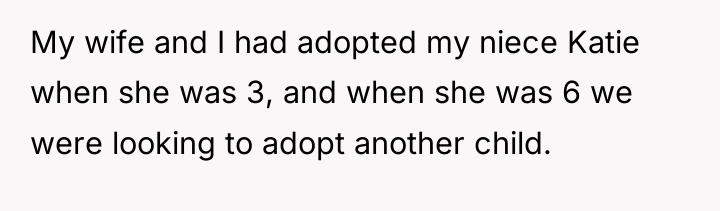 My wife and I had adopted my niece Katie when...
