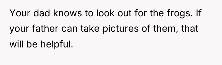 Your dad knows to look out for the frogs. If...