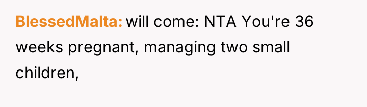 BlessedMalta will come: NTA You're 36 weeks pregnant, managing two...
