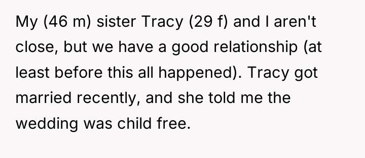 My (46 m) sister Tracy (29 f) and I aren't...
