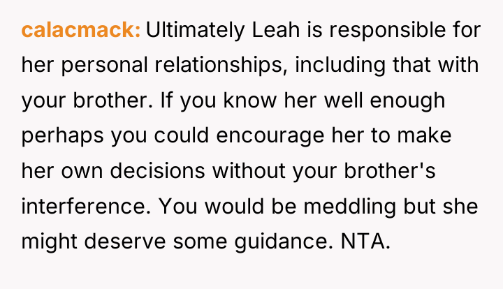 calacmack Ultimately Leah is responsible for her personal relationships, including...