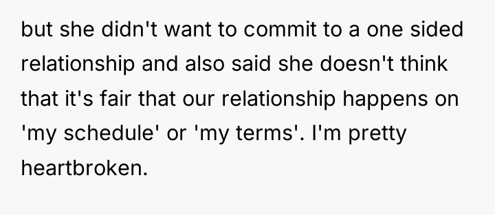 but she didn't want to commit to a one sided...