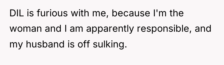 DIL is furious with me, because I'm the woman and...