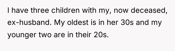 I have three children with my, now deceased, ex-husband. My...