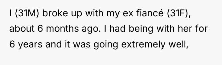 I (31M) broke up with my ex fiancé (31F), about...