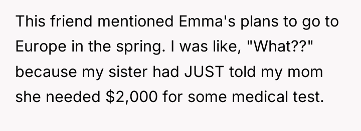 This friend mentioned Emma's plans to go to Europe in...