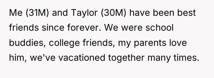 Me (31M) and Taylor (30M) have been best friends since...