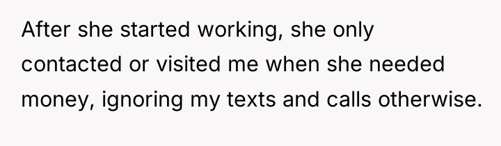 After she started working, she only contacted or visited me...