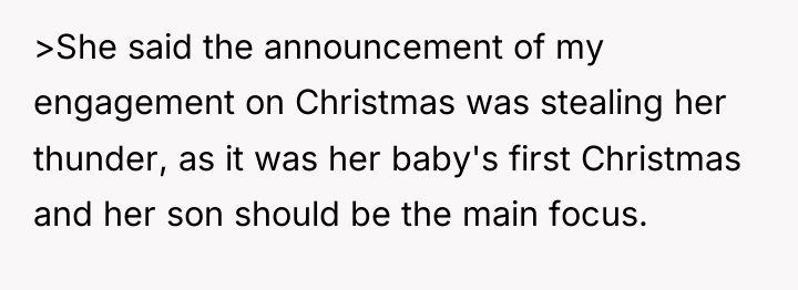 >She said the announcement of my engagement on Christmas was...
