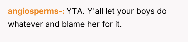 angiosperms- YTA. Y'all let your boys do whatever and blame...