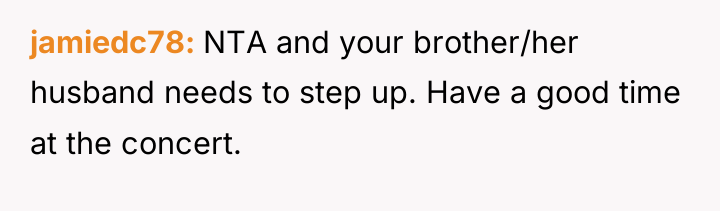 jamiedc78 NTA and your brother/her husband needs to step up....