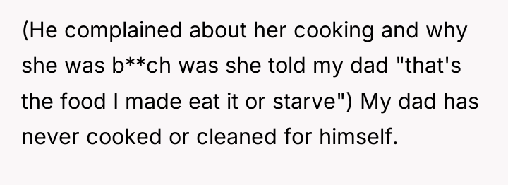 (He complained about her cooking and why she was b**ch...