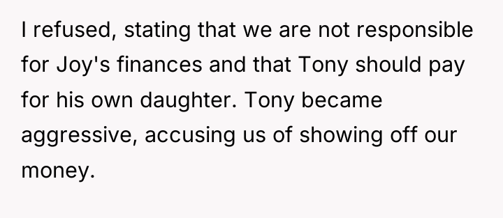 I refused, stating that we are not responsible for Joy's...