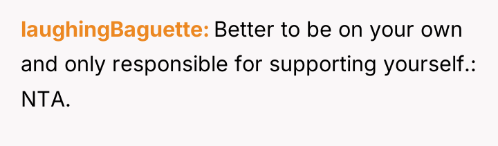 laughingBaguette Better to be on your own and only responsible...