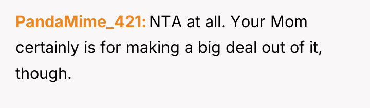 PandaMime_421 NTA at all. Your Mom certainly is for making...