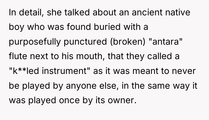 In detail, she talked about an ancient native boy who...