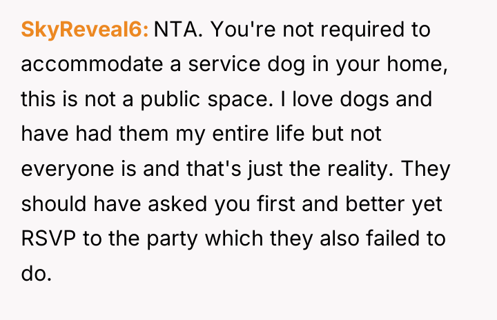 SkyReveal6 NTA. You're not required to accommodate a service dog...