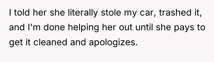 I told her she literally stole my car, trashed it,...