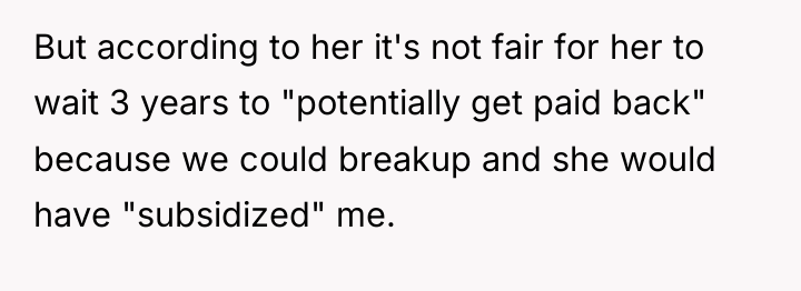 But according to her it's not fair for her to...
