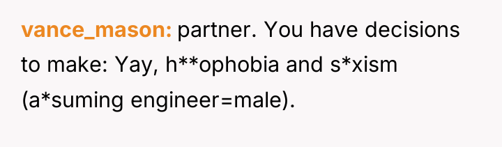 vance_mason partner. You have decisions to make: Yay, h**ophobia and...