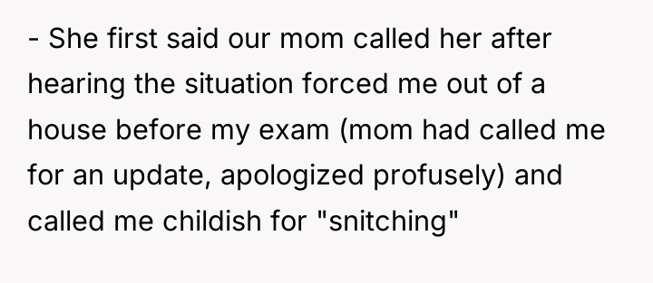 - She first said our mom called her after hearing...