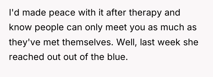 I'd made peace with it after therapy and know people...