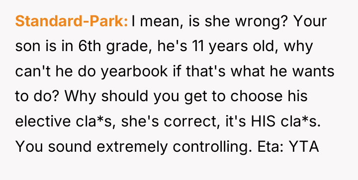 Standard-Park I mean, is she wrong? Your son is in...