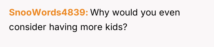 SnooWords4839 Why would you even consider having more kids?