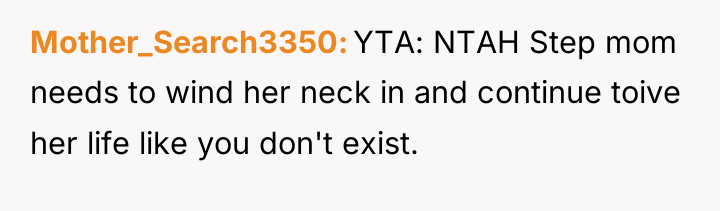 Mother_Search3350 YTA: NTAH Step mom needs to wind her neck...