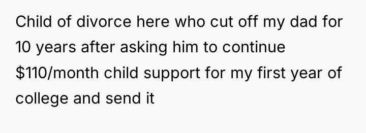 Child of divorce here who cut off my dad for...