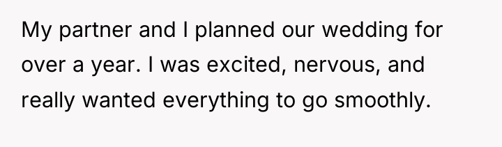 My partner and I planned our wedding for over a...