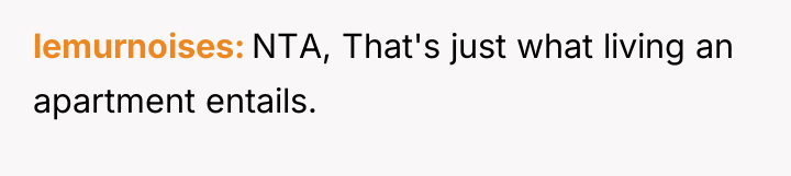lemurnoises NTA, That's just what living an apartment entails.