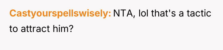 Castyourspellswisely NTA, lol that's a tactic to attract him?