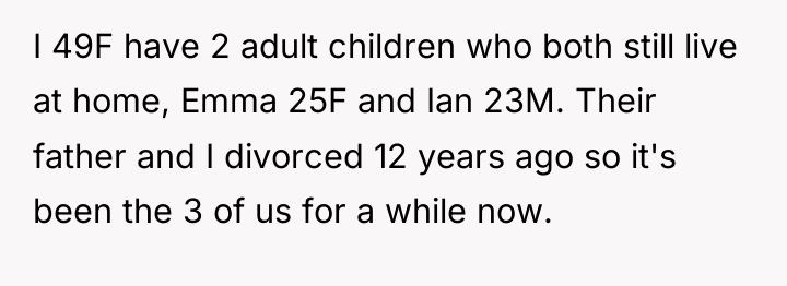 I 49F have 2 adult children who both still live...