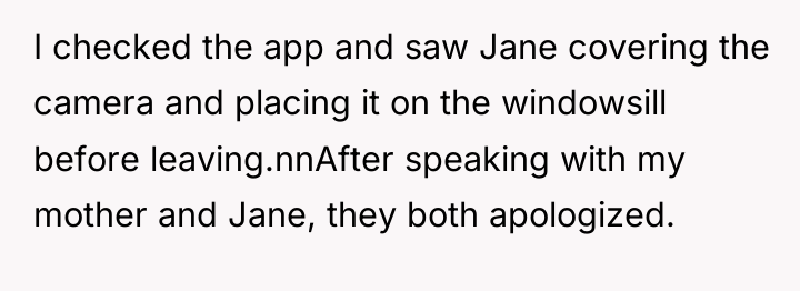 I checked the app and saw Jane covering the camera...